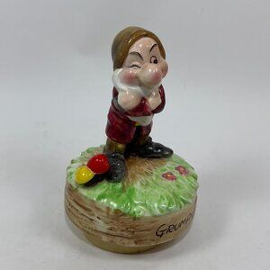 Vtg Disney Grumpy Ceramic Schmid Music Box Hand Painted Snow White Japan 70s 80s